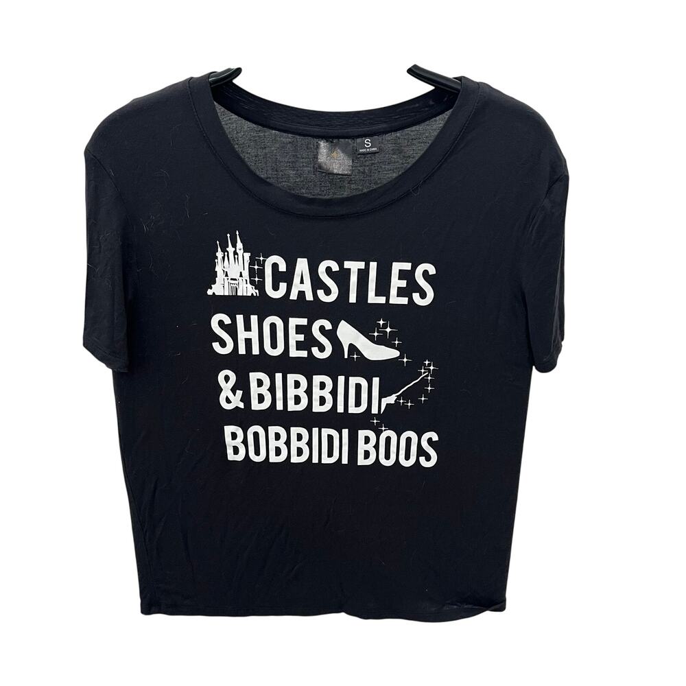 Disney Princess T-Shirt Womens Small Castles Shoes Bibbidi Bobbidi Boo Black S